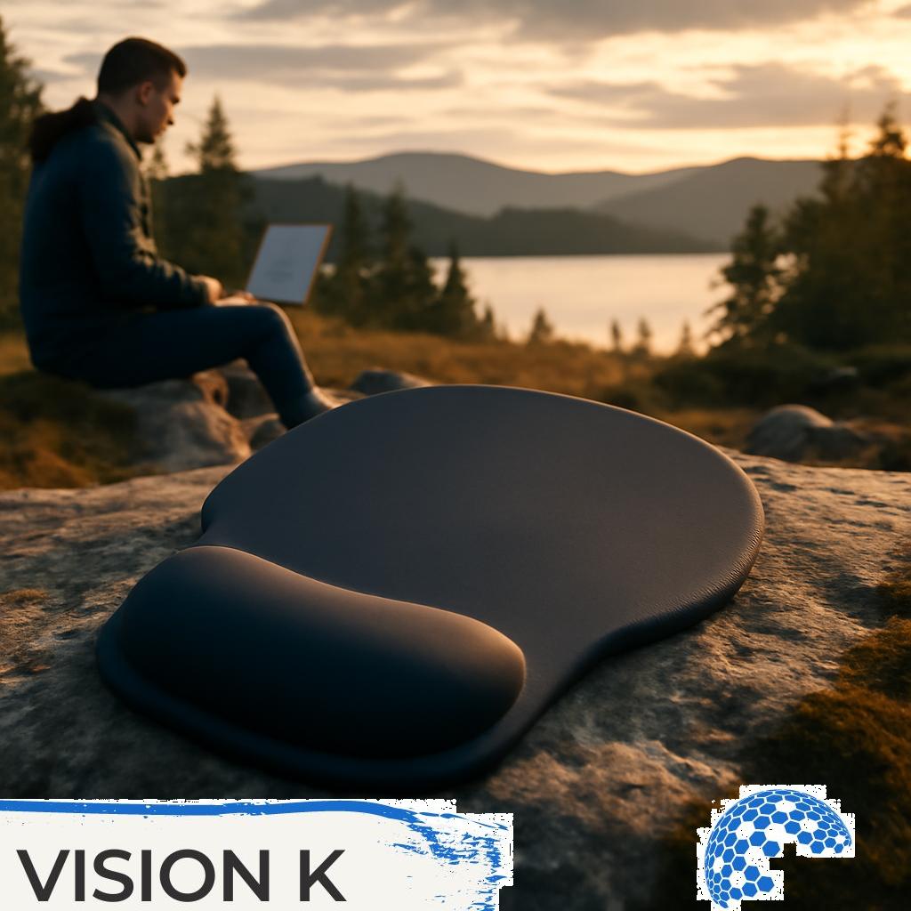 ALT-Text: Ergonomische Mausmatte mit gepolsterter Handgelenkstütze für komfortables Arbeiten und optimales Entertainment am Computer.
