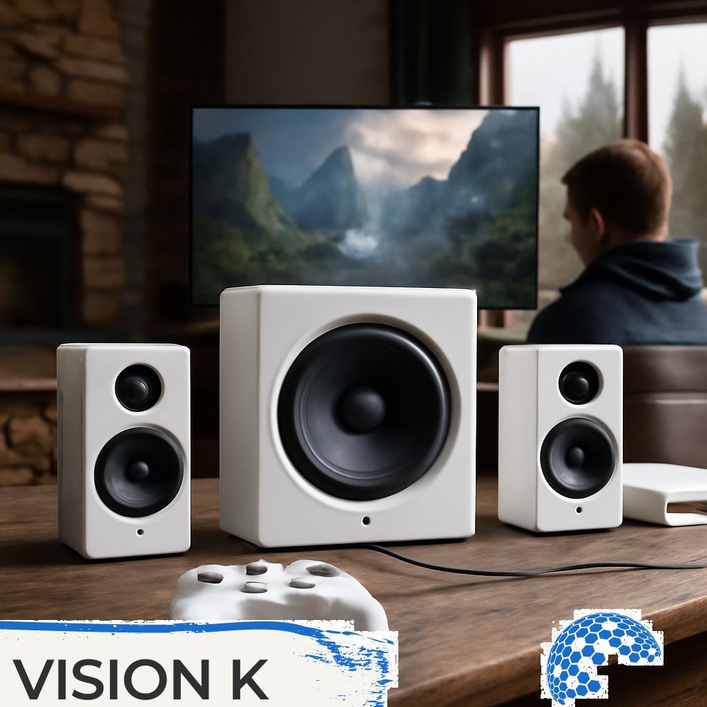 Abbildung eines modernen Soundsystems für Konsole und PC, ideal für beeindruckendes Entertainment-Erlebnis.