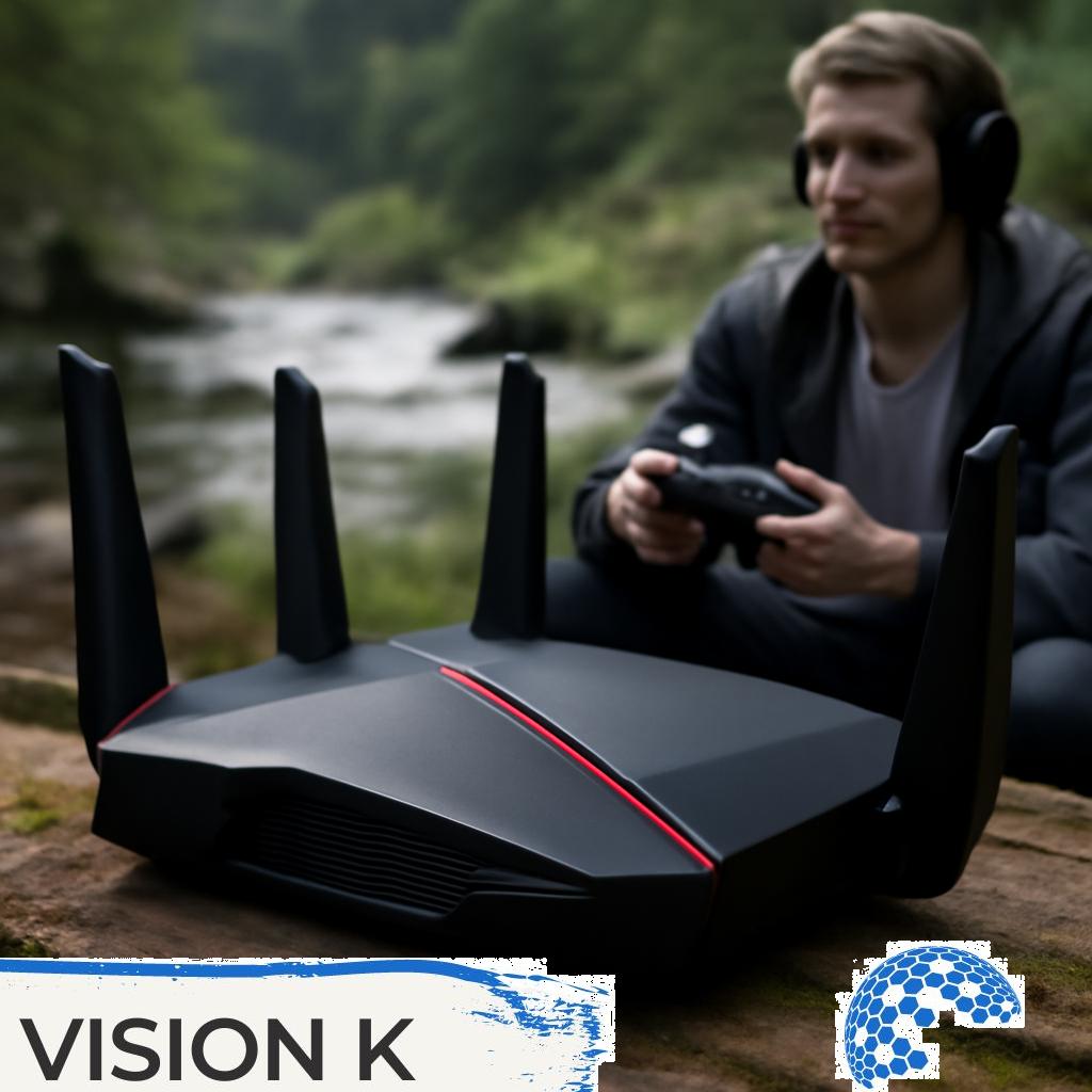 Abbildung eines modernen Routers mit Gaming-Priorisierung, der stabile und schnelle Internetverbindungen für optimales Online-Gaming und Entertainment sicherstellt.