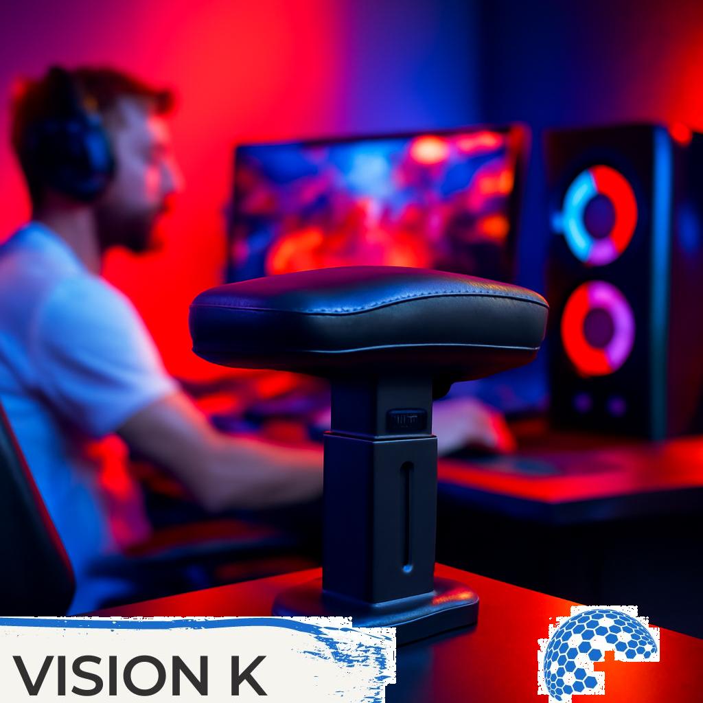 ALT-Text: Nahaufnahme von ergonomischen Gaming-Armlehnen in einem modernen Entertainment-Setup, ideal für komfortables Spielen.