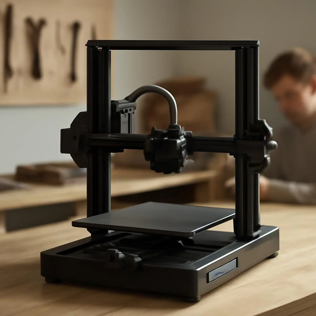3D-Drucker auf Werkbank beim Drucken eines Kunststoffmodells