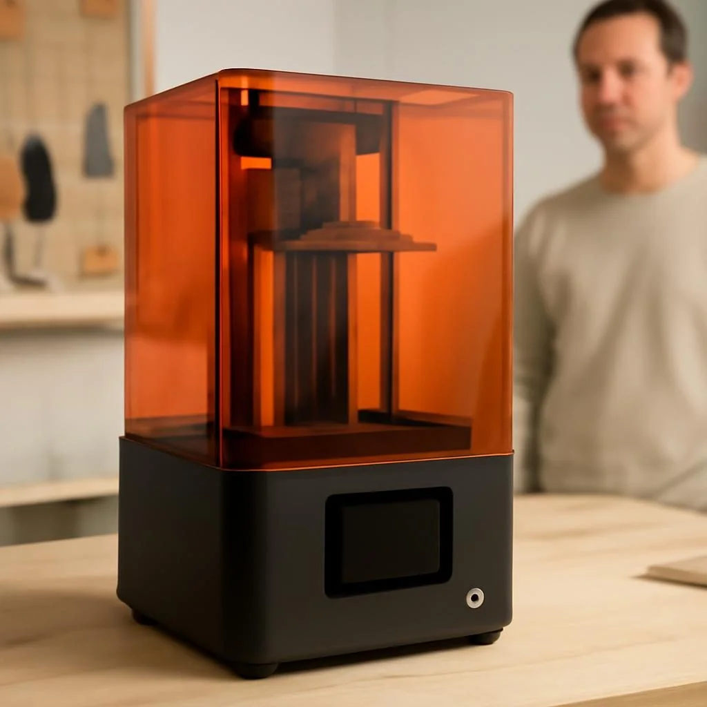 SLA-3D-Drucker in Werkstatt mit Resin-Tank und Bauplattform